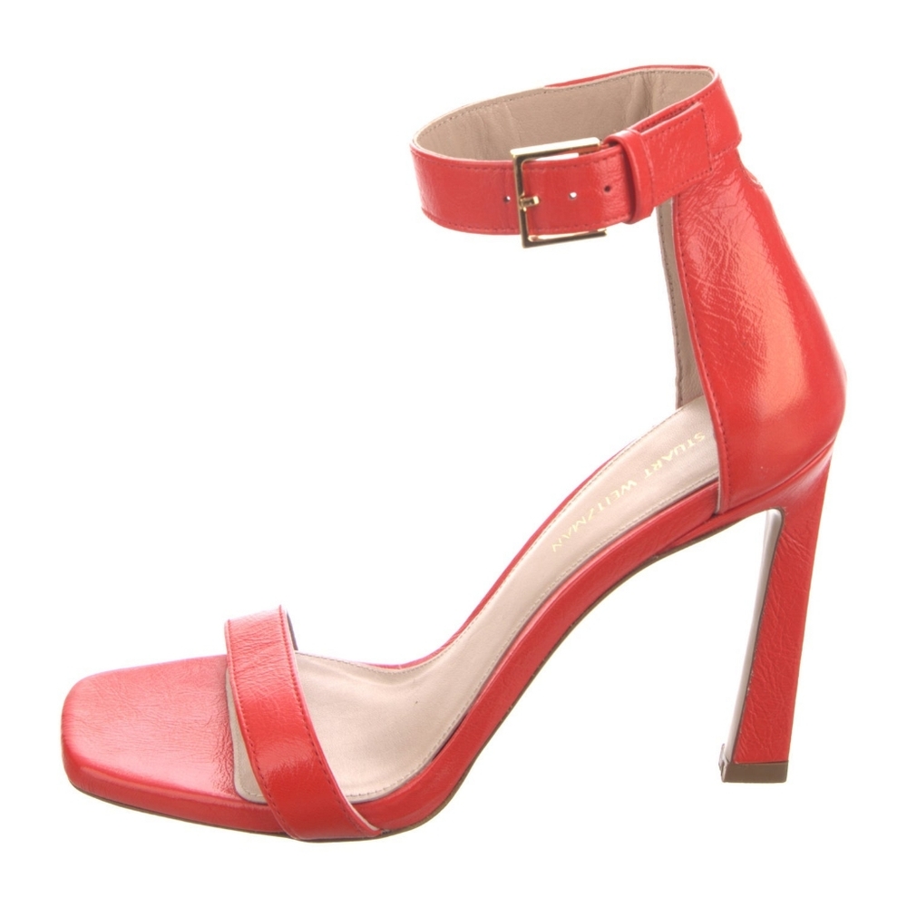 EUC Stuart Weitzman Leather Red Ankle Strap Heels Size 9/10